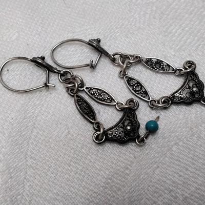 Vintage Turquoise and Marcasite 925 Earrings