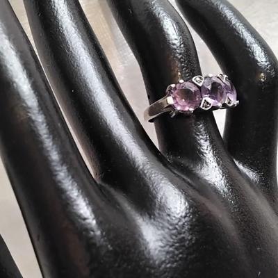 Vintage Amethyst and Marcasite 925 Ring Size 5.5