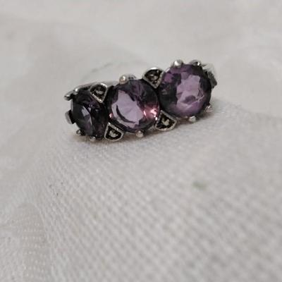 Vintage Amethyst and Marcasite 925 Ring Size 5.5