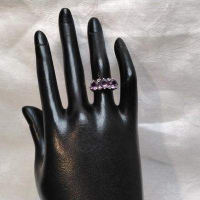 Vintage Amethyst and Marcasite 925 Ring Size 5.5