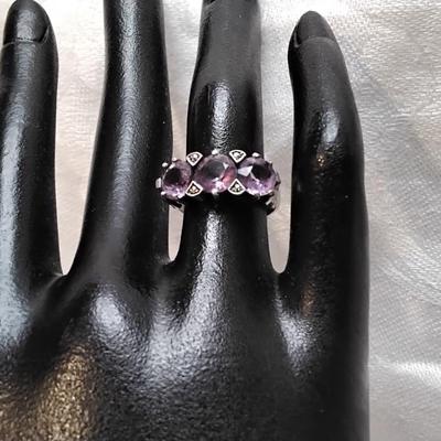 Vintage Amethyst and Marcasite 925 Ring Size 5.5