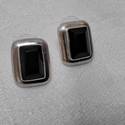 Black Onyx Mexico Silver Earrings