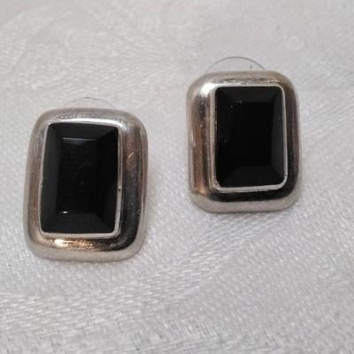 Black Onyx Mexico Silver Earrings
