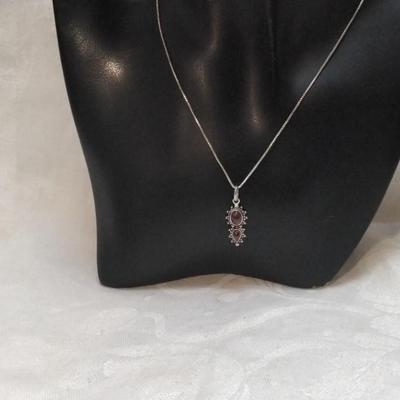 Antique  Rhodolite Garnet Italian 925 18" Necklace