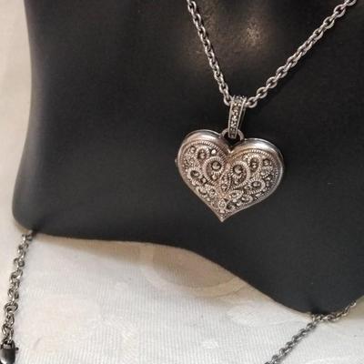 Antique Marcasite Locket 925 30" Necklace