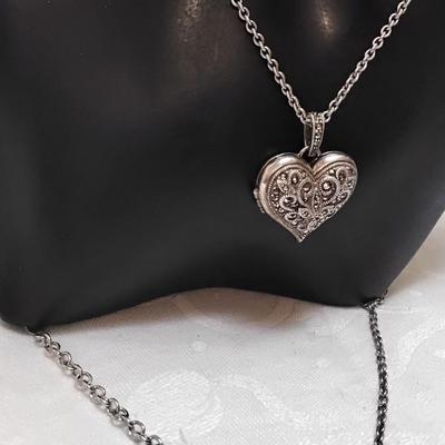 Antique Marcasite Locket 925 30" Necklace