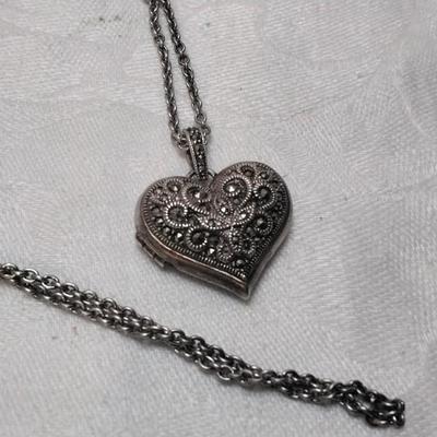 Antique Marcasite Locket 925 30" Necklace