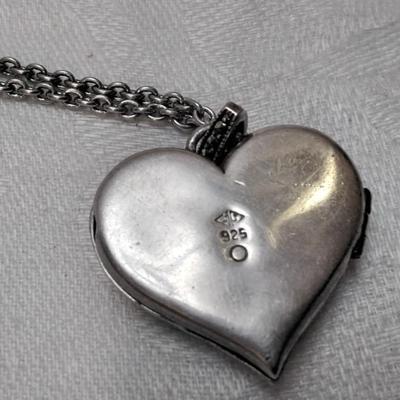 Antique Marcasite Locket 925 30" Necklace
