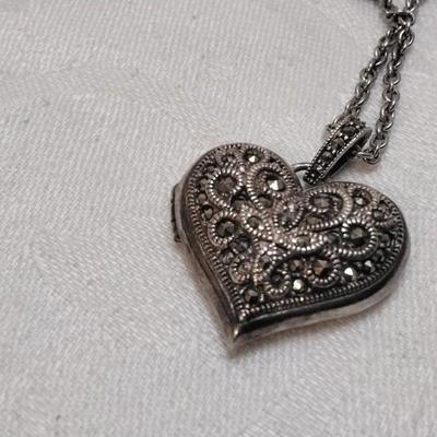 Antique Marcasite Locket 925 30" Necklace