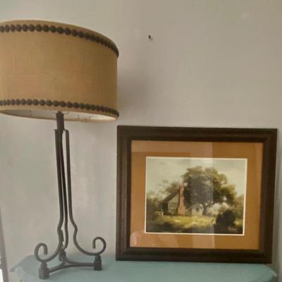 Iron Lamp and Farmhouse Pic