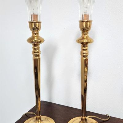 Lot #44  Pair of Brass Finish Torchiere Style Table Lamps