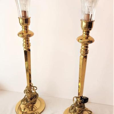 Lot #44  Pair of Brass Finish Torchiere Style Table Lamps