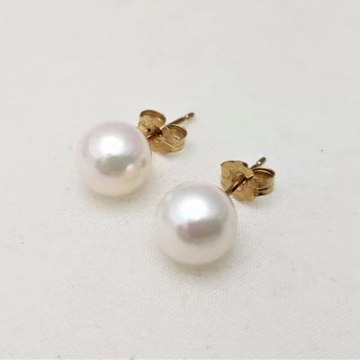 Lot #49  Pair of 14kt gold/cultured pearl earrings