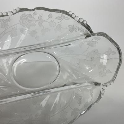 -39- GLASSWARE | Rose Heisey Glass Co. | Etched Divided Dish