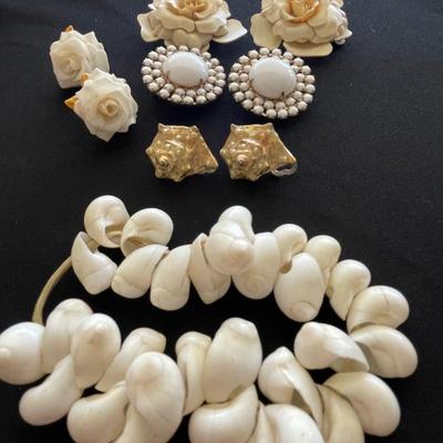 SHELL BRACELET AND VARIETY OF CLIP ON EARRINGS