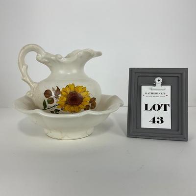 -43- POTTERY | McCoy USA Sunflower | Pitcher & Bowl