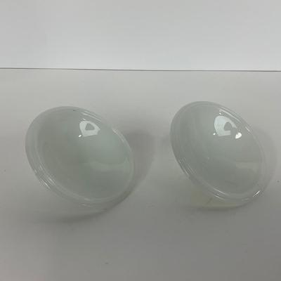 -51- GLASSWARE | Two Handled, Lidded, White Fire King Swirl | Sugar Containers