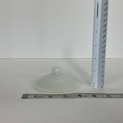 -51- GLASSWARE | Two Handled, Lidded, White Fire King Swirl | Sugar Containers