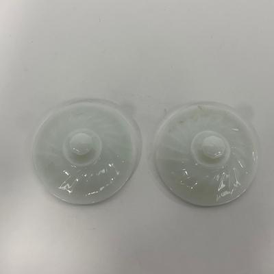 -51- GLASSWARE | Two Handled, Lidded, White Fire King Swirl | Sugar Containers