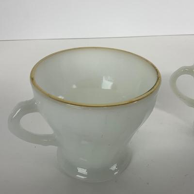 -51- GLASSWARE | Two Handled, Lidded, White Fire King Swirl | Sugar Containers