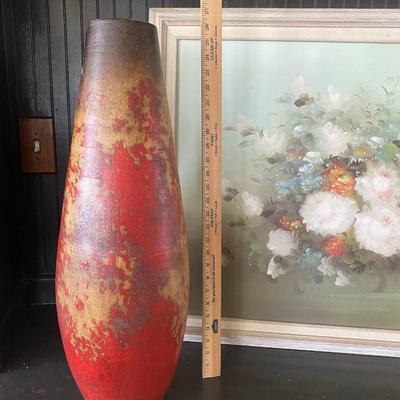 Pretty Mid Century Painting and Tall Vase