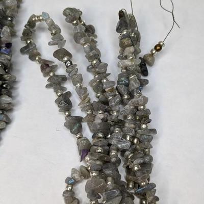 Raw Labradorite and Glass Strung Beads