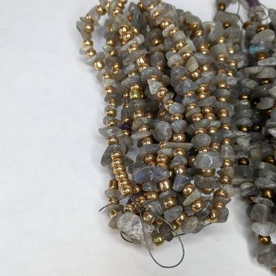 Raw Labradorite and Glass Strung Beads