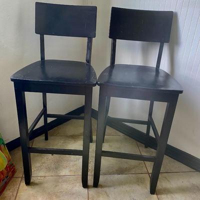 Pair of Black Wood Barstools