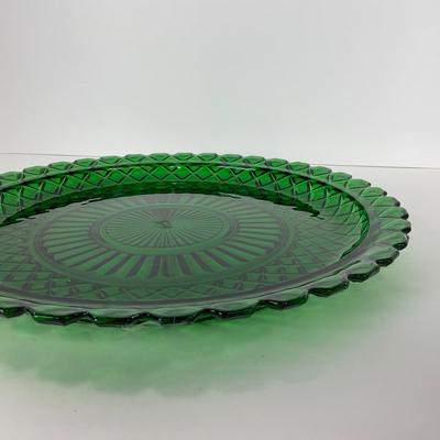-52- GLASSWARE | Anchor Hocking Waterford Waffle | Green Depression Relish & Inserts Set