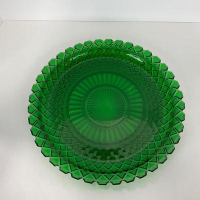 -52- GLASSWARE | Anchor Hocking Waterford Waffle | Green Depression Relish & Inserts Set