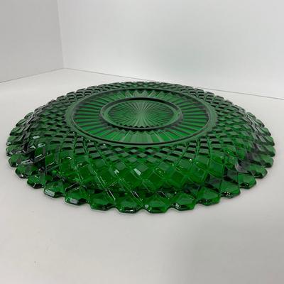-52- GLASSWARE | Anchor Hocking Waterford Waffle | Green Depression Relish & Inserts Set
