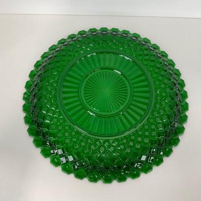 -52- GLASSWARE | Anchor Hocking Waterford Waffle | Green Depression Relish & Inserts Set