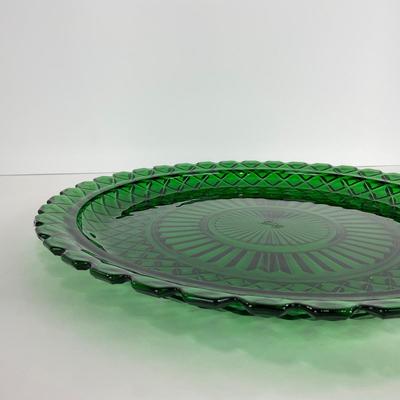 -52- GLASSWARE | Anchor Hocking Waterford Waffle | Green Depression Relish & Inserts Set