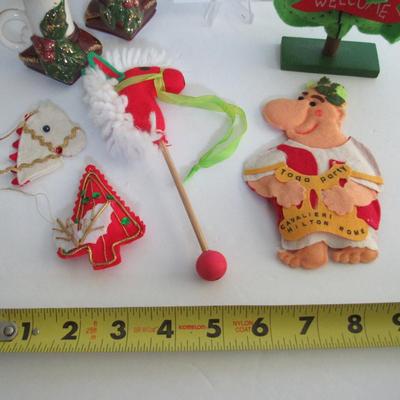 Lot of Felt Christmas Items and Christmas Pottery Salt and Peppers