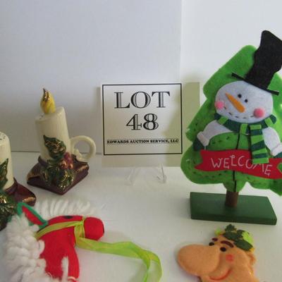 Lot of Felt Christmas Items and Christmas Pottery Salt and Peppers