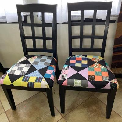 Pair of Chairs w Vintage Quilt top seats
