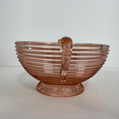 -63- GLASSWARE | Manhattan Glass Pink Depression | Large Fruit Bowl