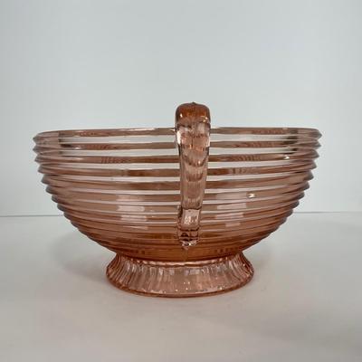 -63- GLASSWARE | Manhattan Glass Pink Depression | Large Fruit Bowl