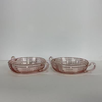 -64- GLASSWARE | Anchor Hocking Pink | Two Handled Relish Bowls