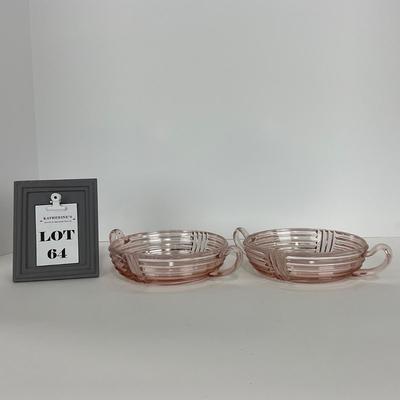 -64- GLASSWARE | Anchor Hocking Pink | Two Handled Relish Bowls