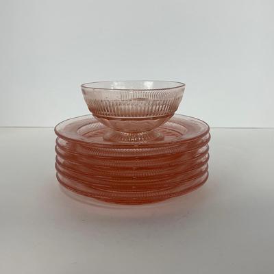 -66- GLASSWARE | Coronation Hocking Glass Co. | Pink Depression Plates & Sherbet