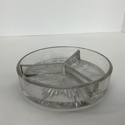 -67- GLASSWARE | Divided Clear Glass Dish With Metal Holder & Handle