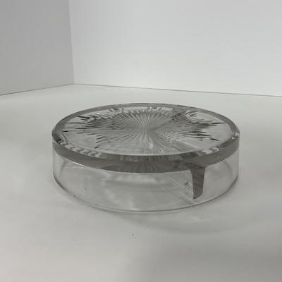 -67- GLASSWARE | Divided Clear Glass Dish With Metal Holder & Handle