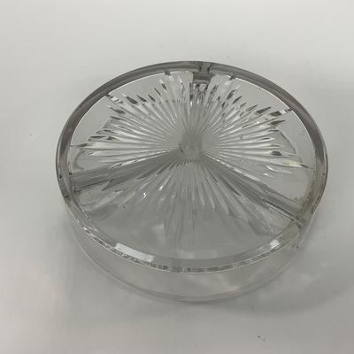 -67- GLASSWARE | Divided Clear Glass Dish With Metal Holder & Handle