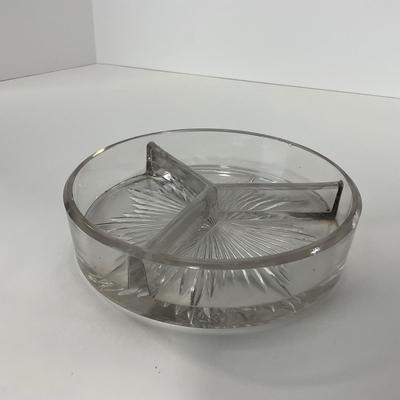 -67- GLASSWARE | Divided Clear Glass Dish With Metal Holder & Handle