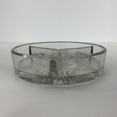 -67- GLASSWARE | Divided Clear Glass Dish With Metal Holder & Handle