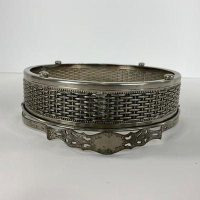 -67- GLASSWARE | Divided Clear Glass Dish With Metal Holder & Handle