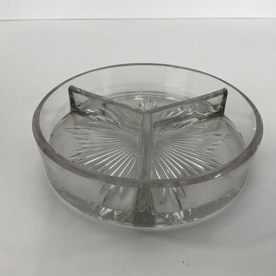 -67- GLASSWARE | Divided Clear Glass Dish With Metal Holder & Handle