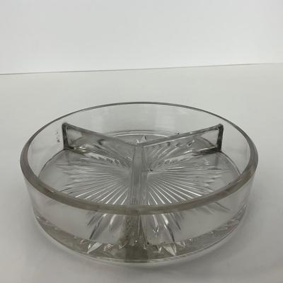 -67- GLASSWARE | Divided Clear Glass Dish With Metal Holder & Handle