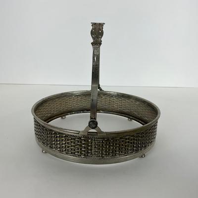 -67- GLASSWARE | Divided Clear Glass Dish With Metal Holder & Handle